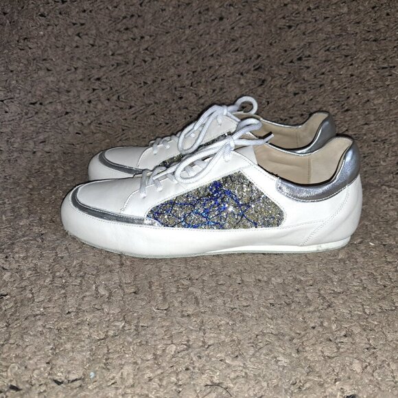 WERNER KERN-Carol-White Leather/Blue/Silver Glitter-Dance Sneakers-Sz 7.5UK/10US - Picture 2 of 8